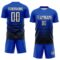 Custom Thunder Blue White-Black Gradient Pinstripe Sublimation Soccer Uniform Jersey