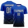 Custom Thunder Blue White-Black Gradient Pinstripe Sublimation Soccer Uniform Jersey