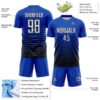 Custom Thunder Blue White-Black Gradient Pinstripe Sublimation Soccer Uniform Jersey