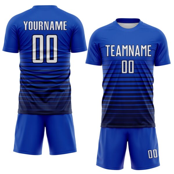 Custom Thunder Blue White-Navy Gradient Pinstripe Sublimation Soccer Uniform Jersey