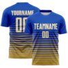 Custom Thunder Blue White-Old Gold Gradient Pinstripe Sublimation Soccer Uniform Jersey
