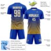 Custom Thunder Blue White-Old Gold Gradient Pinstripe Sublimation Soccer Uniform Jersey