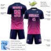 Custom Navy Pink-White Gradient Pinstripe Sublimation Soccer Uniform Jersey