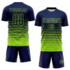 Custom Navy Neon Green Gradient Pinstripe Sublimation Soccer Uniform Jersey