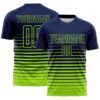 Custom Navy Neon Green Gradient Pinstripe Sublimation Soccer Uniform Jersey