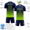 Custom Navy Neon Green Gradient Pinstripe Sublimation Soccer Uniform Jersey