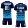 Custom Navy White-Sky Blue Gradient Pinstripe Sublimation Soccer Uniform Jersey