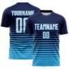 Custom Navy White-Sky Blue Gradient Pinstripe Sublimation Soccer Uniform Jersey