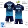 Custom Navy White-Sky Blue Gradient Pinstripe Sublimation Soccer Uniform Jersey