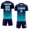 Custom Navy White-Lakes Blue Gradient Pinstripe Sublimation Soccer Uniform Jersey