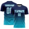 Custom Navy White-Lakes Blue Gradient Pinstripe Sublimation Soccer Uniform Jersey
