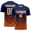 Custom Navy White-Bay Orange Gradient Pinstripe Sublimation Soccer Uniform Jersey