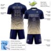 Custom Navy Cream Gradient Pinstripe Sublimation Soccer Uniform Jersey