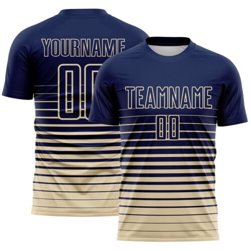 Custom Navy Cream Gradient Pinstripe Sublimation Soccer Uniform Jersey