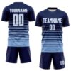 Custom Navy White-Light Blue Gradient Pinstripe Sublimation Soccer Uniform Jersey