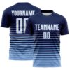 Custom Navy White-Light Blue Gradient Pinstripe Sublimation Soccer Uniform Jersey
