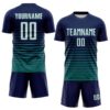 Custom Navy White-Teal Gradient Pinstripe Sublimation Soccer Uniform Jersey