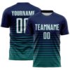Custom Navy White-Teal Gradient Pinstripe Sublimation Soccer Uniform Jersey