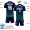 Custom Navy White-Teal Gradient Pinstripe Sublimation Soccer Uniform Jersey