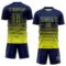 Custom Navy Neon Yellow Gradient Pinstripe Sublimation Soccer Uniform Jersey