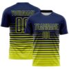 Custom Navy Neon Yellow Gradient Pinstripe Sublimation Soccer Uniform Jersey
