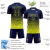 Custom Navy Neon Yellow Gradient Pinstripe Sublimation Soccer Uniform Jersey