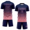 Custom Navy Medium Pink Gradient Pinstripe Sublimation Soccer Uniform Jersey