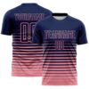 Custom Navy Medium Pink Gradient Pinstripe Sublimation Soccer Uniform Jersey