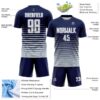 Custom Navy White-Silver Gradient Pinstripe Sublimation Soccer Uniform Jersey