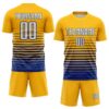 Custom Gold White-Royal Gradient Pinstripe Sublimation Soccer Uniform Jersey
