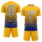 Custom Gold White-Royal Gradient Pinstripe Sublimation Soccer Uniform Jersey