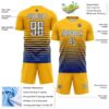 Custom Gold White-Royal Gradient Pinstripe Sublimation Soccer Uniform Jersey