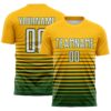 Custom Gold White-Green Gradient Pinstripe Sublimation Soccer Uniform Jersey