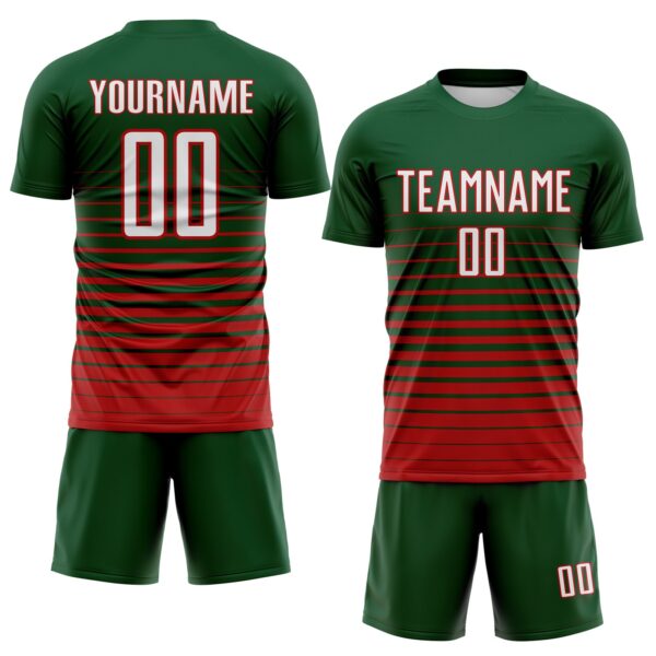 Custom Green White-Red Gradient Pinstripe Sublimation Soccer Uniform Jersey