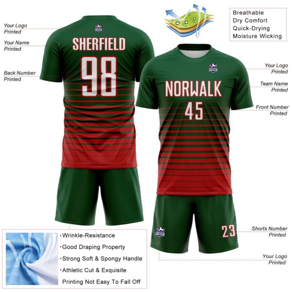 Custom Green White-Red Gradient Pinstripe Sublimation Soccer Uniform Jersey