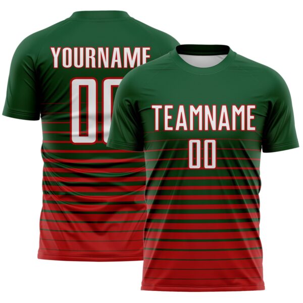 Custom Green White-Red Gradient Pinstripe Sublimation Soccer Uniform Jersey