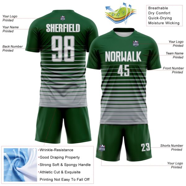 Custom Green White-Gray Gradient Pinstripe Sublimation Soccer Uniform Jersey