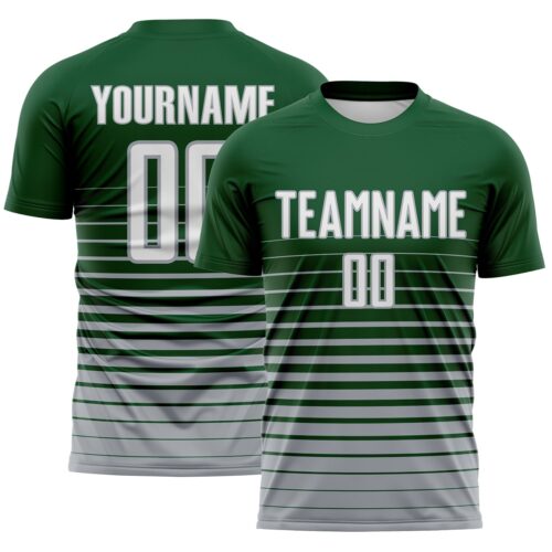 Custom Green White-Gray Gradient Pinstripe Sublimation Soccer Uniform Jersey