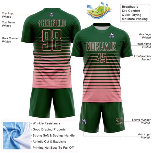 Custom Green Medium Pink Gradient Pinstripe Sublimation Soccer Uniform Jersey