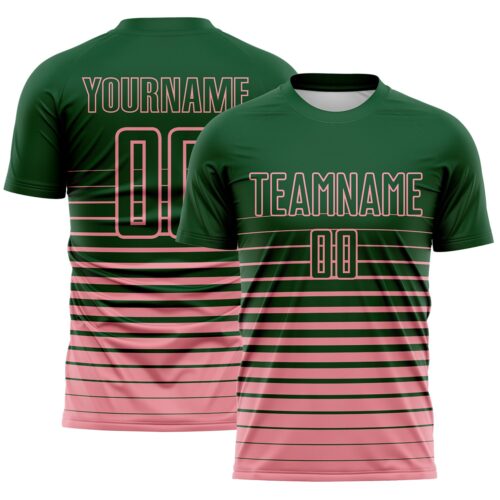 Soccer6766 Custom Green Medium Pink Gradient Pinstripe Sublimation Soccer Uniform Jersey