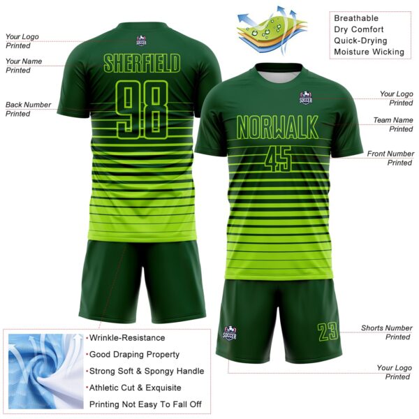 Custom Green Neon Green Gradient Pinstripe Sublimation Soccer Uniform Jersey