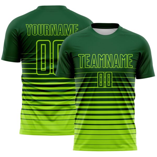 Custom Green Neon Green Gradient Pinstripe Sublimation Soccer Uniform Jersey