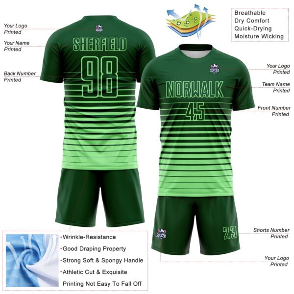 Custom Green Pea Green Gradient Pinstripe Sublimation Soccer Uniform Jersey