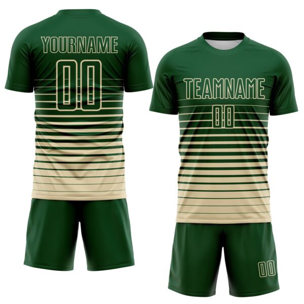 Custom Green Cream Gradient Pinstripe Sublimation Soccer Uniform Jersey