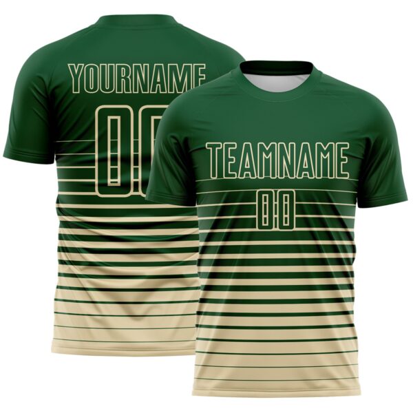 Custom Green Cream Gradient Pinstripe Sublimation Soccer Uniform Jersey