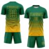 Custom Kelly Green Gold Gradient Pinstripe Sublimation Soccer Uniform Jersey