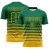 Custom Kelly Green Gold Gradient Pinstripe Sublimation Soccer Uniform Jersey