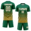 Custom Kelly Green White-Old Gold Gradient Pinstripe Sublimation Soccer Uniform Jersey