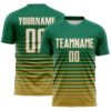 Custom Kelly Green White-Old Gold Gradient Pinstripe Sublimation Soccer Uniform Jersey