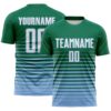 Custom Kelly Green White-Light Blue Gradient Pinstripe Sublimation Soccer Uniform Jersey